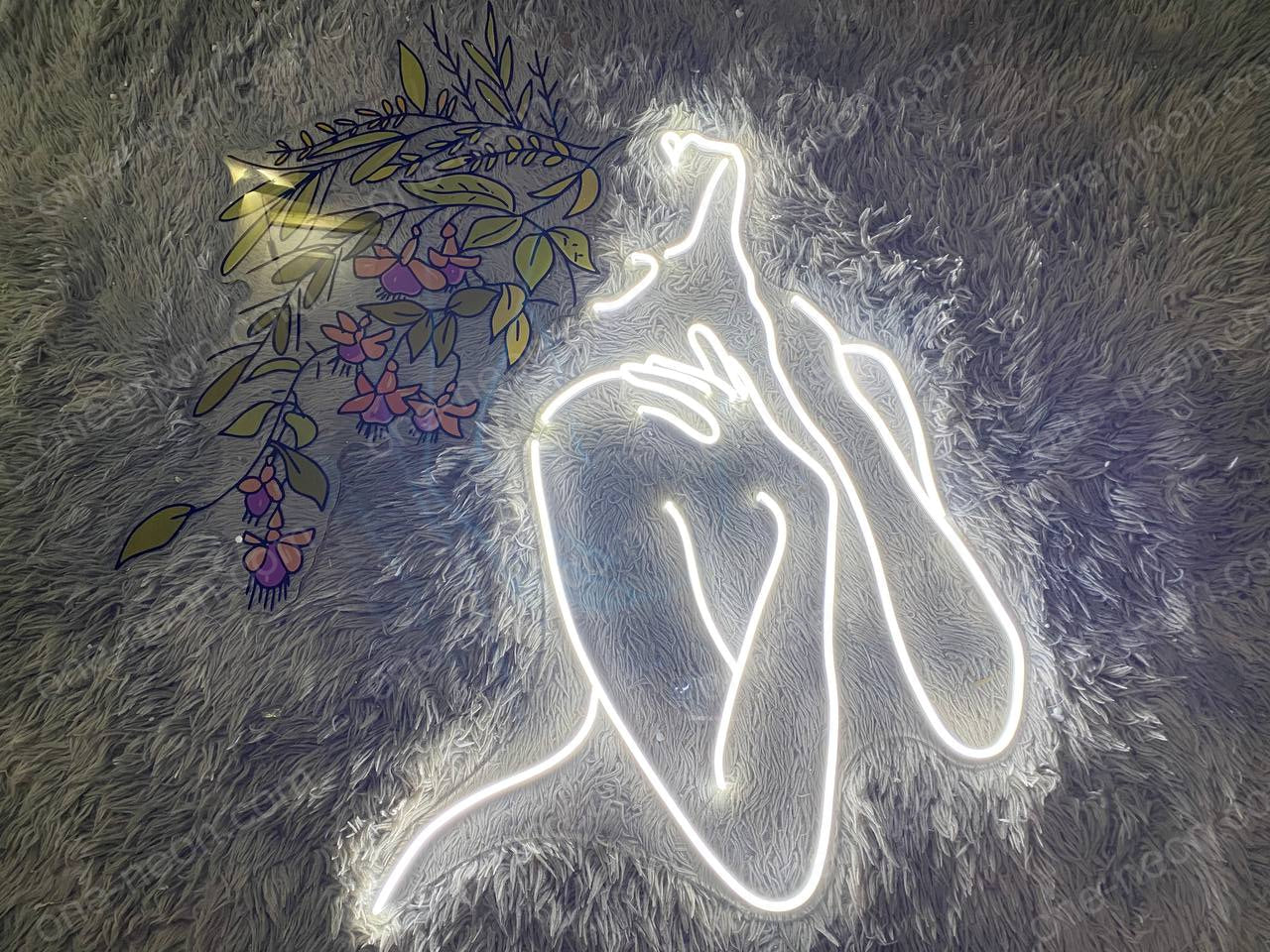 Line Art Woman With Flowers | LED Neon Sign