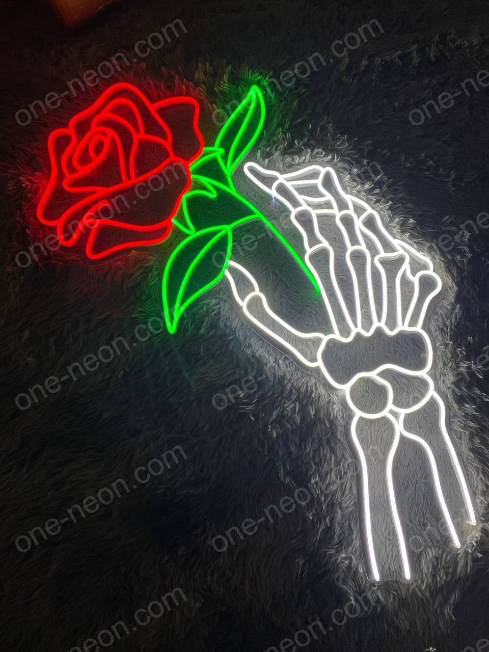 Skull Hand Holding Rose | LED Neon Sign