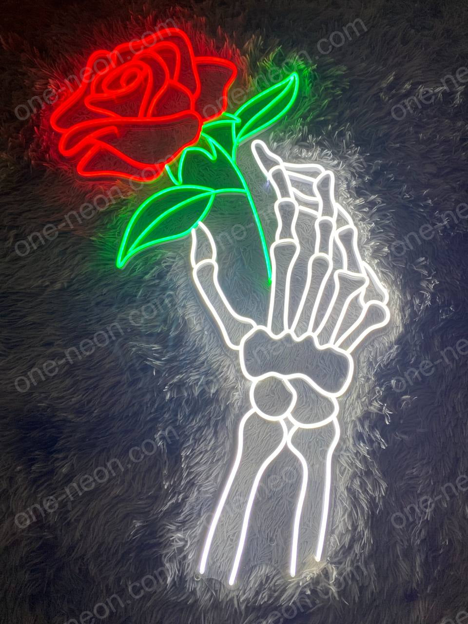 Skull Hand Holding Rose | LED Neon Sign