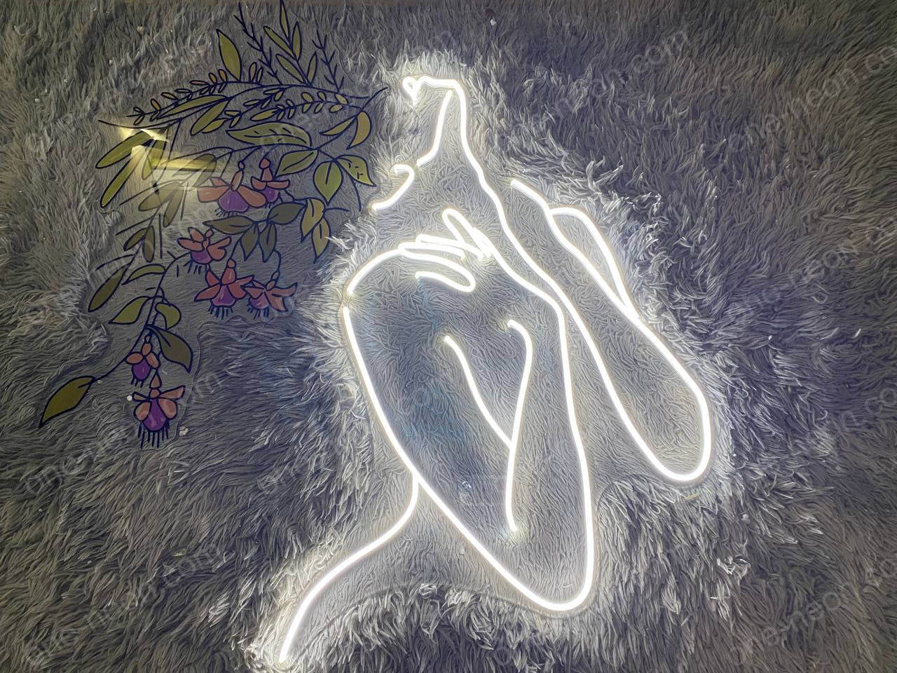 Line Art Woman With Flowers | LED Neon Sign
