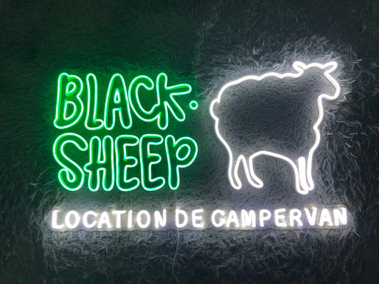 "BLACK SHEEP LOCATION DE CAMPERVAN" Enseigne Lumineuse en Néon