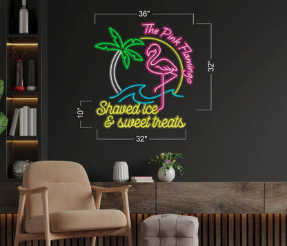 The Pink Flamingo Shaved Ice & Sweet Treats | LED Neon Sign