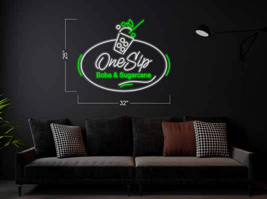 One Sip Boba & Sugarcane | LED Neon Sign