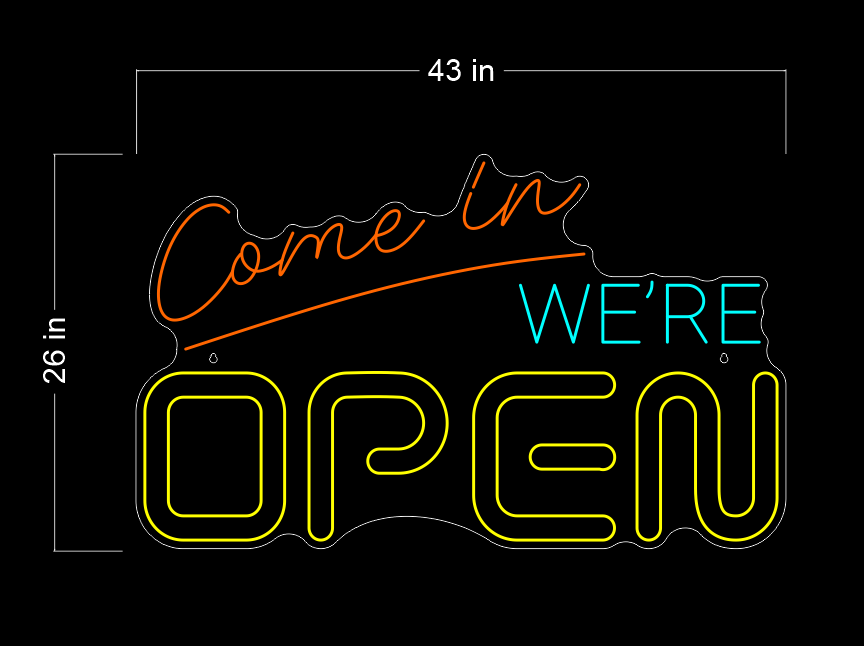 Peach Groves Wine & Spirits Logo and Come In We're Open  | LED Neon Sign