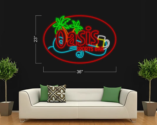 Oasis Sport Bar Logo - Panzza llena contento - El de cocinamos con amor | LED Neon Sign