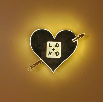 Custom Wood Cut Heart With Arrow And Initials | Edge Lit Acrylic Signs