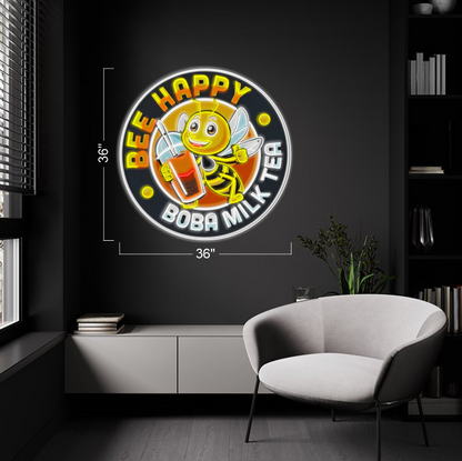 Be Happy Boba Milk Tea Logo | LED Neon Sign