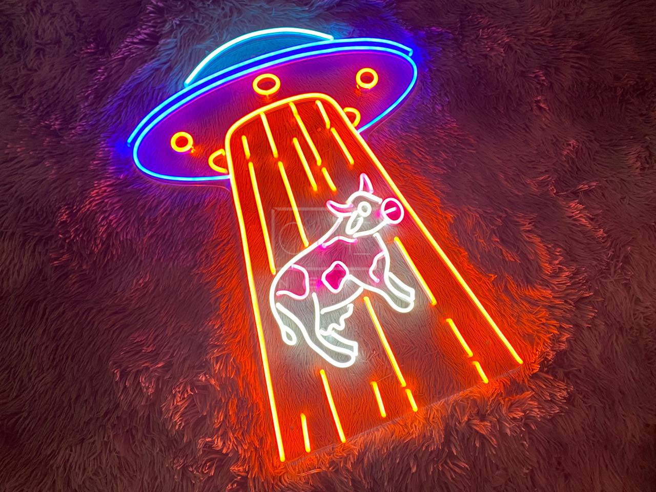 UFO Kidnapping Cow | LED Neon Sign