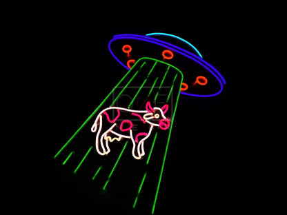 UFO Kidnapping Cow | LED Neon Sign