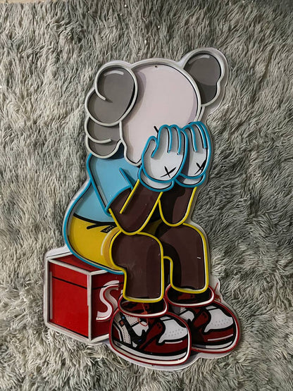 Sitting KAWS Supreme | LED Neon Sign (UV Printed)