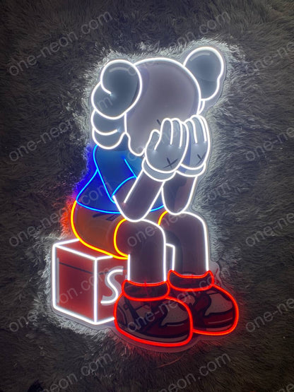 Sitting KAWS Supreme | LED Neon Sign (UV Printed)