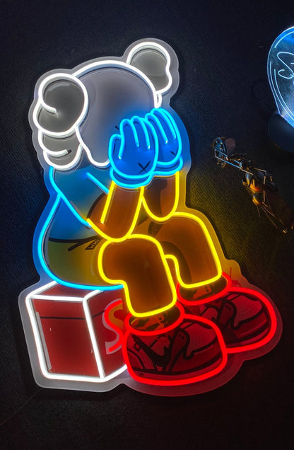 Sitting KAWS Supreme | LED Neon Sign (UV Printed)