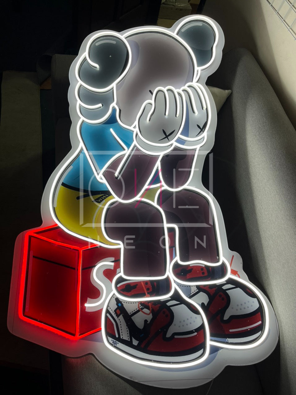 Sitting KAWS Supreme | LED Neon Sign (UV Printed)