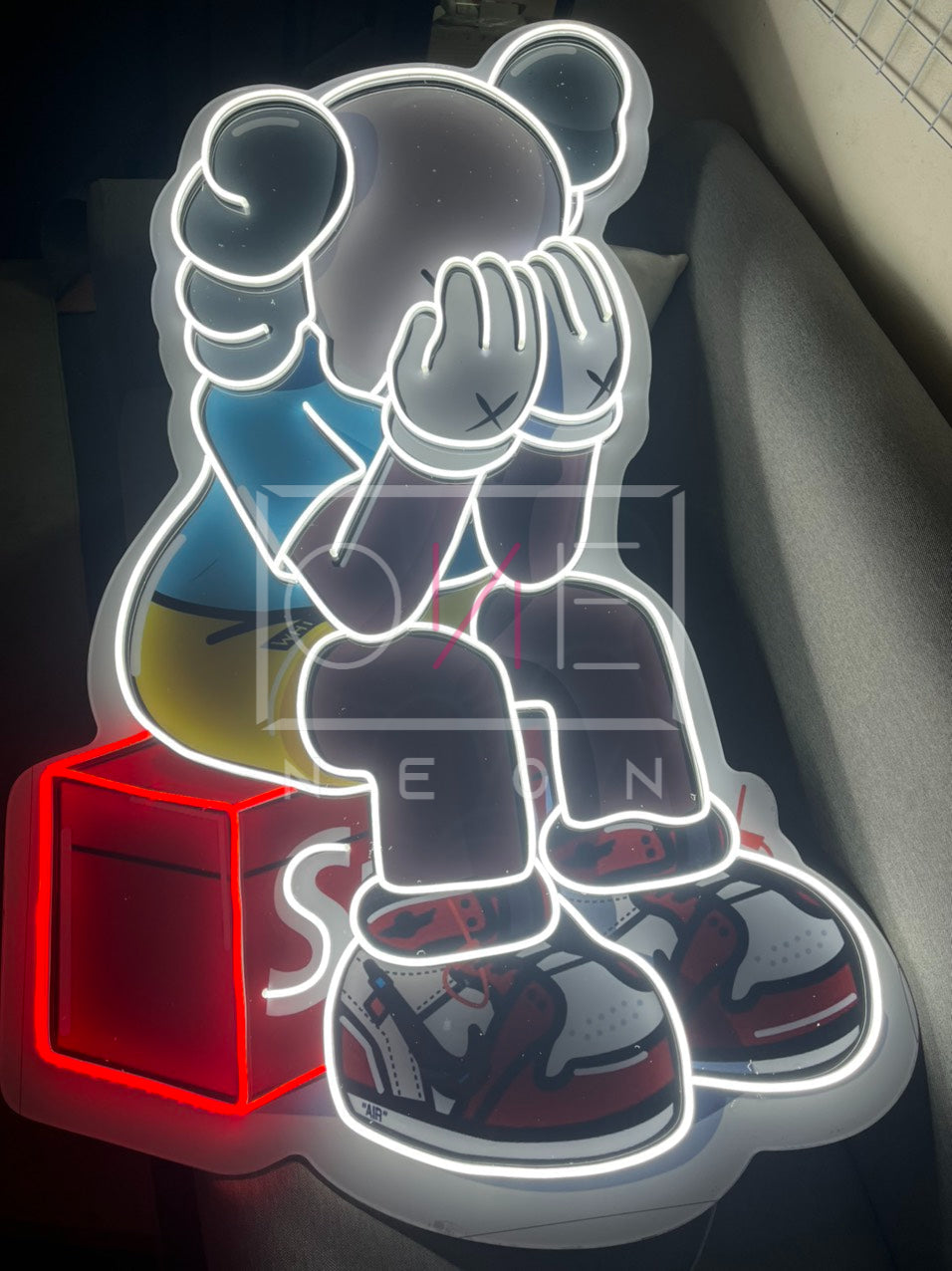 Sitting KAWS Supreme | LED Neon Sign (UV Printed)