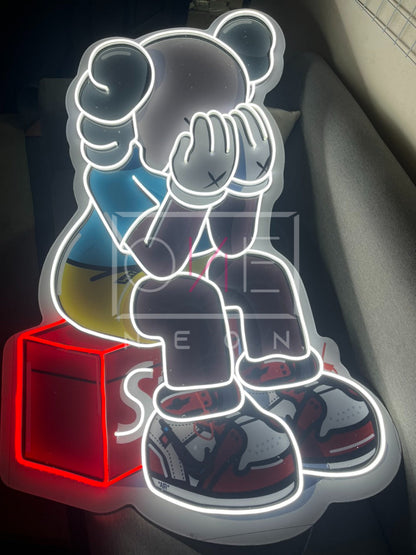 Sitting KAWS Supreme | LED Neon Sign (UV Printed)