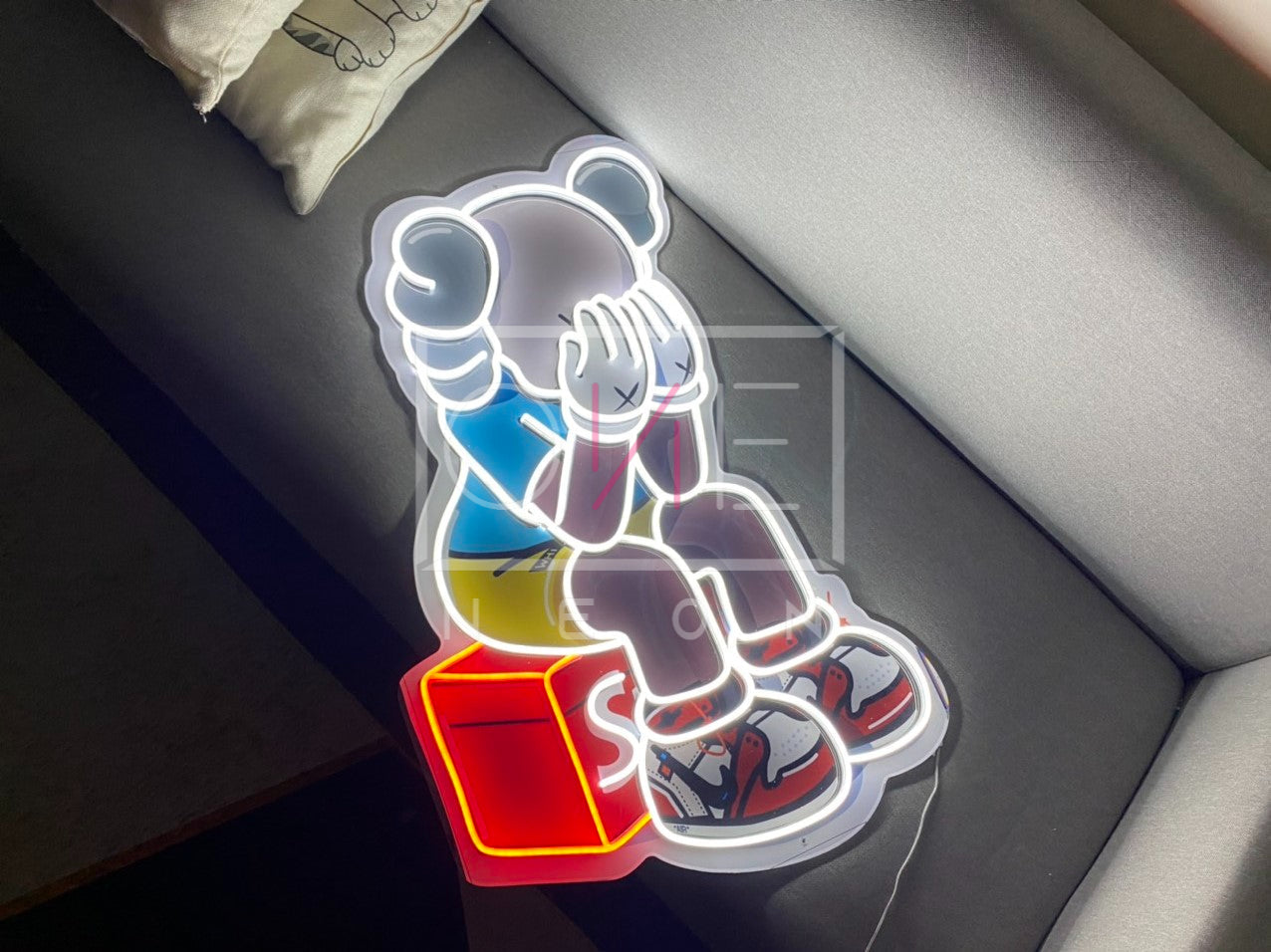 Sitting KAWS Supreme | LED Neon Sign (UV Printed)