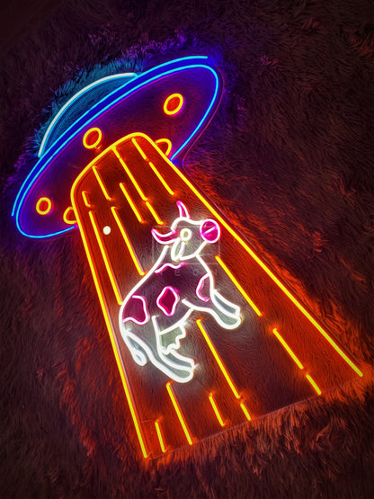 UFO Kidnapping Cow | LED Neon Sign